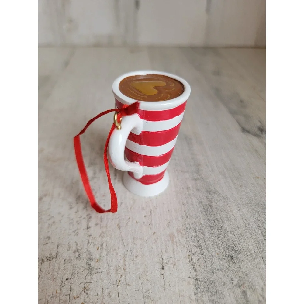 Hallmark supreme bean coffee mug ornament Xmas striped heart home